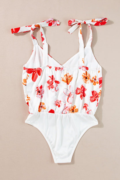 Floral Button Wrap Sleeveless Bodysuit | White