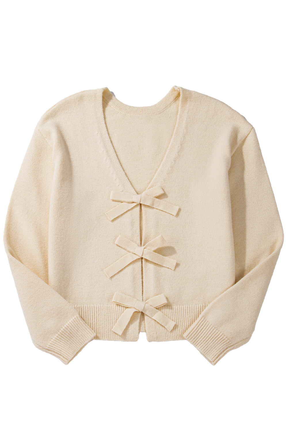 Bowknot Front Loose V Neck Knitted Cardigan | Jet Stream