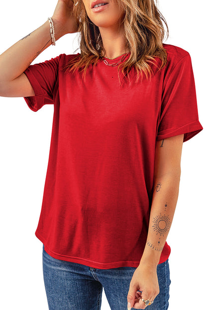 Casual Plain Crew Neck Tee | Red