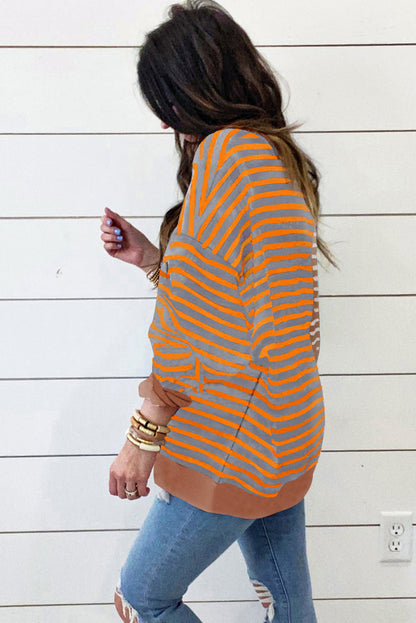 Casual Stripe Colourblock Drop Shoulder Oversize Sweatshirt | Brown Stripe