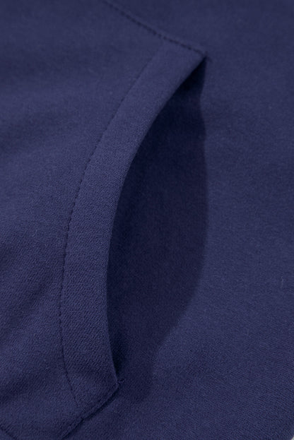 Fleece Lined Zip Up Stand Collar Thumbhole Sleeve Sweatshirt | Navy Blue