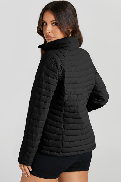 Solid Colour Quilted Zip-Up Puffer Jacket | Black