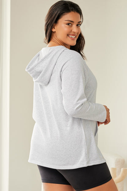 Plus Size Kangaroo Pocket Henley Button Hoodie | Gray