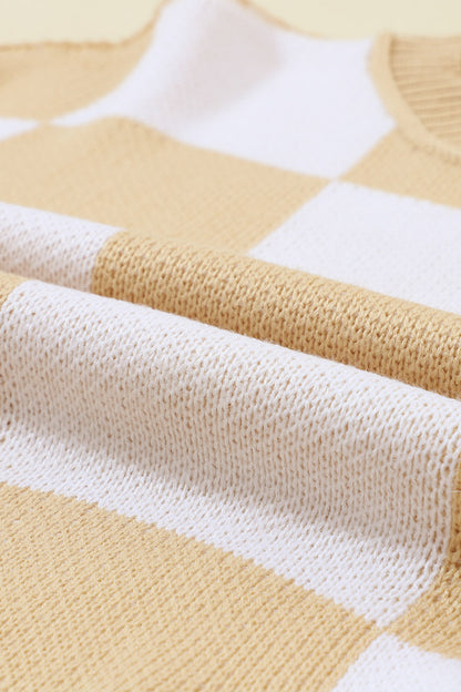 Checkered Bishop Sleeve Sweater | Khaki