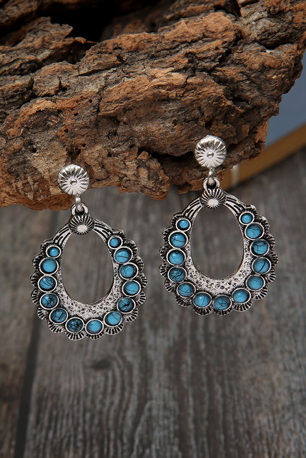 Western Turquoise Cut Out Stud Drop Earrings | Silvery