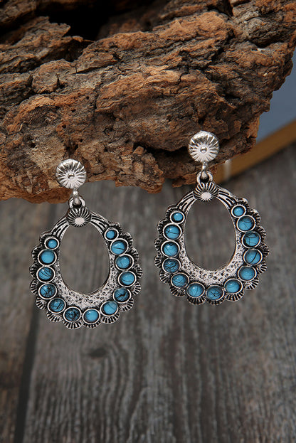 Western Turquoise Cut Out Stud Drop Earrings | Silvery