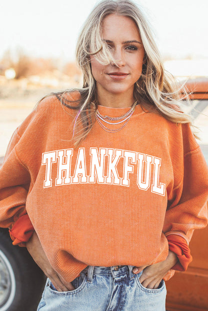 Thankful Crew Neck Pullover Sweatshirt | Orange