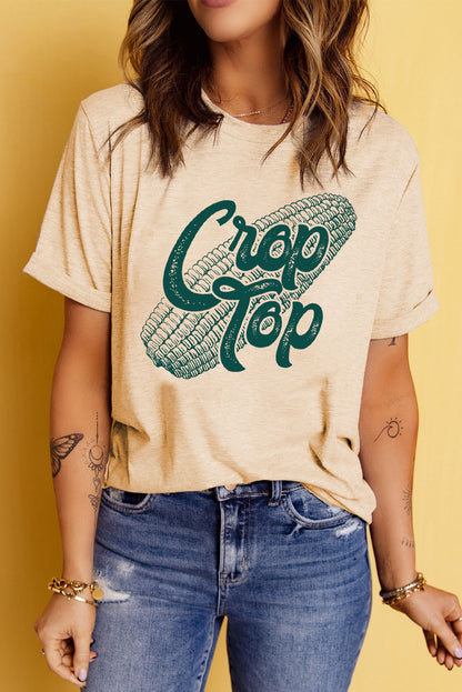 Corn Crop Top Graphic Tee | Khaki