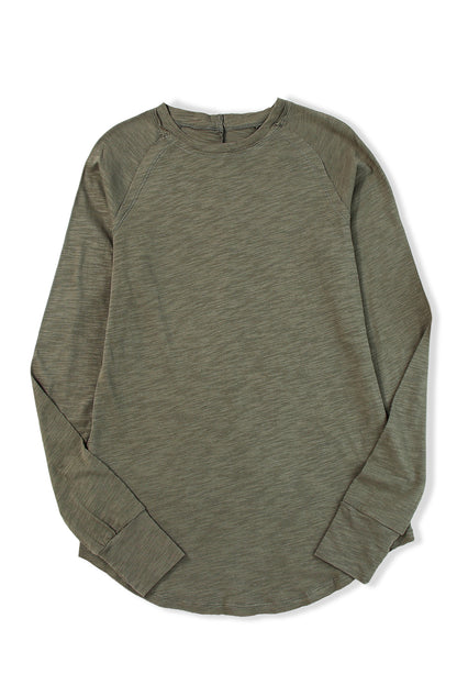 Solid Crew Neck Long Sleeve Top | Green