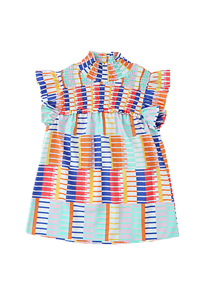 Striped Print High Neck Flutter Top | Multicolour