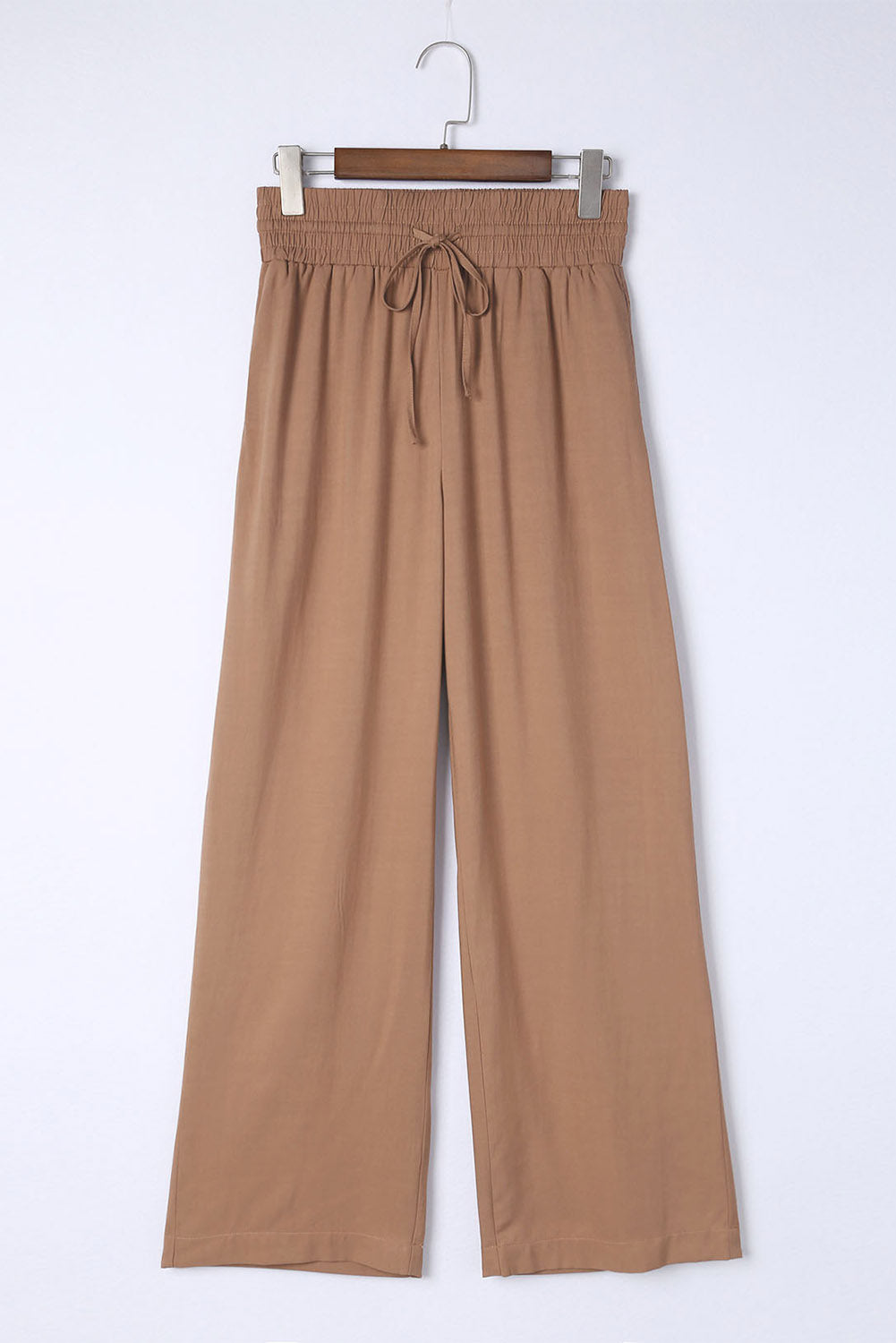 Drawstring Elastic Waist Casual Wide Leg Pants | Brown