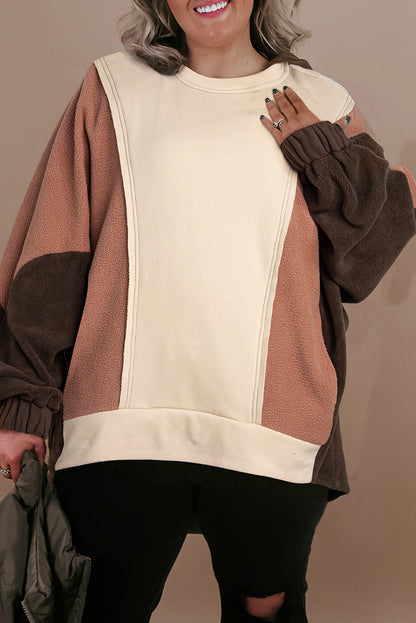 Exposed Seam Colourblock Plus Size Hoodie | Brown