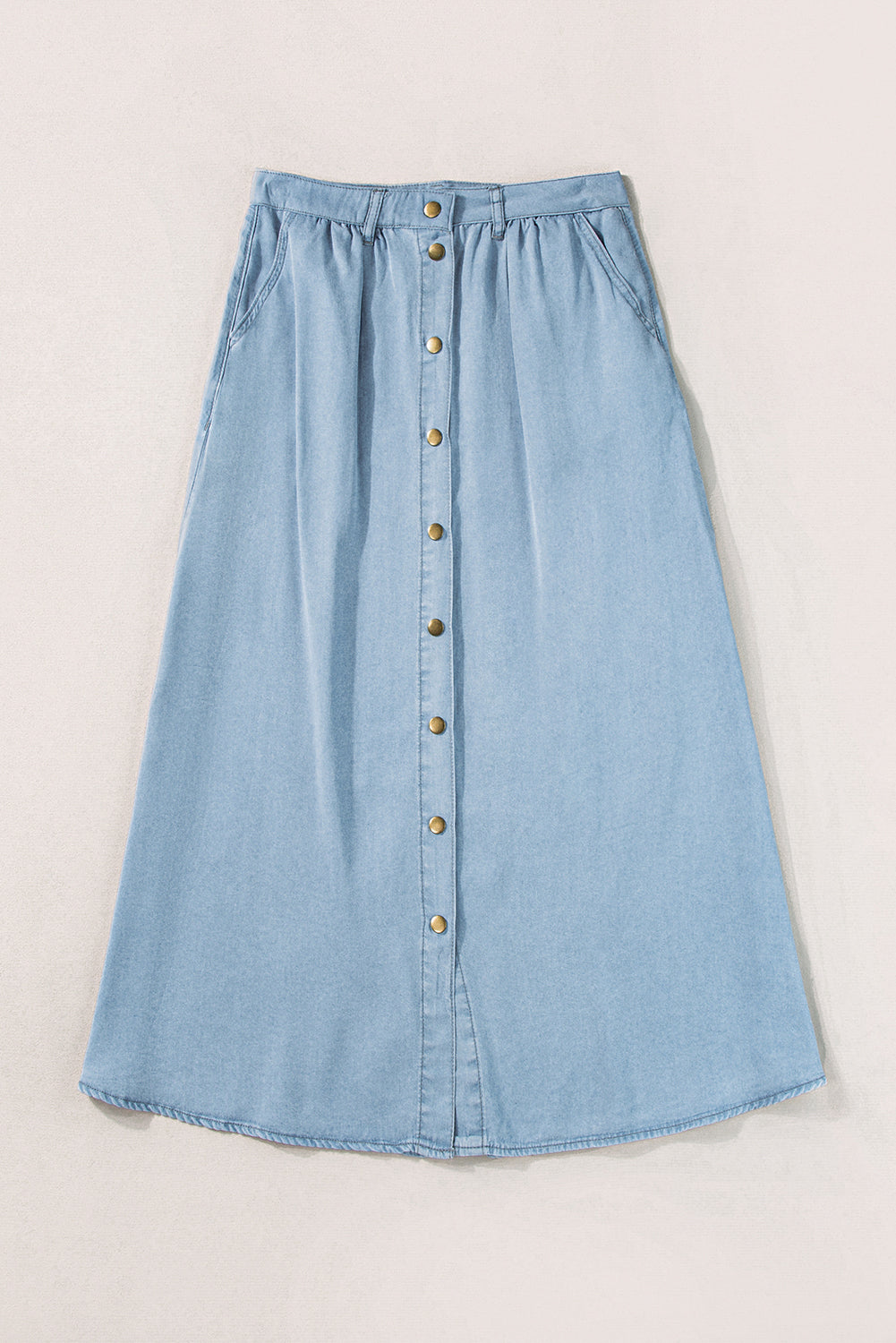 Fully Buttoned Long Denim Skirt | Mist Blue