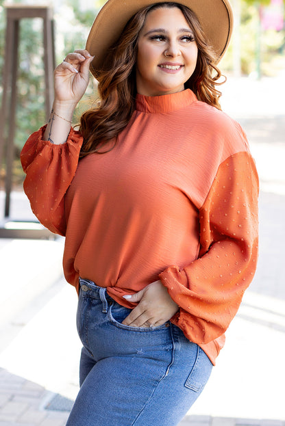 Swiss Dot Balloon Sleeve Loose Blouse | Russet Orange