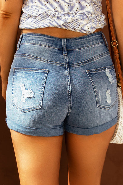 Vintage Faded And Distressed Denim Shorts | Sky Blue