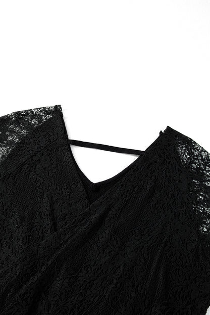 V-Neck Lace Sleeve Pullover Sweater | Black