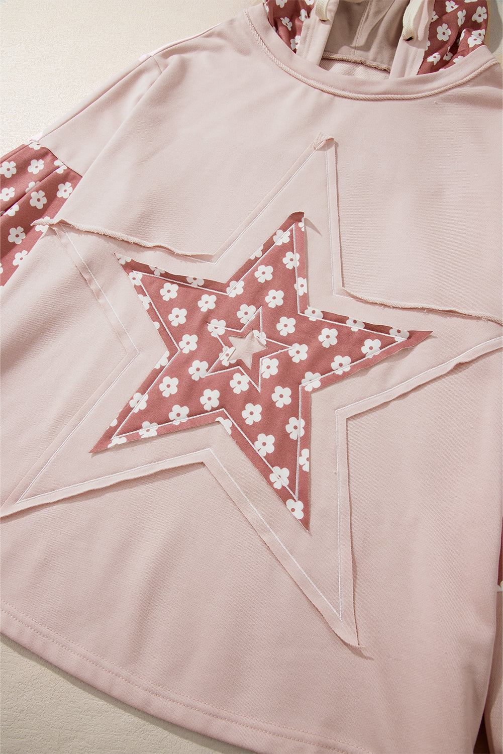 Floral Patchwork Star Pattern Drawstring Hoodie | Delicacy