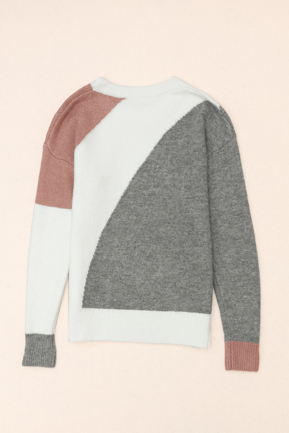 Colourblock Ribbed Trim Round Neck Sweater | Gray