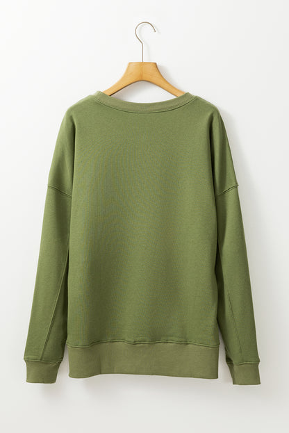 Drop Shoulder Crisscross Stitching Pocketed Loose Sweatshirt | Vineyard Green