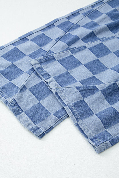 Checkered Denim Wide Leg Jeans | Dusk Blue