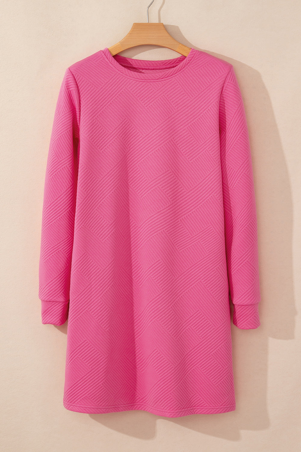 Solid Colour Textured Long Sleeve Shift Dress | Rose Red