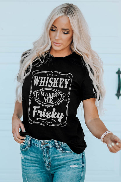 Whiskey Makes Me Frisky Print Graphic Tee | Black