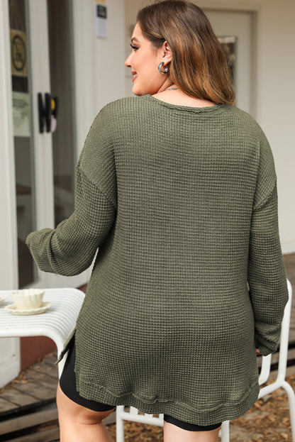 Plus Size Textured Knit Long Sleeve Top | Moss Green