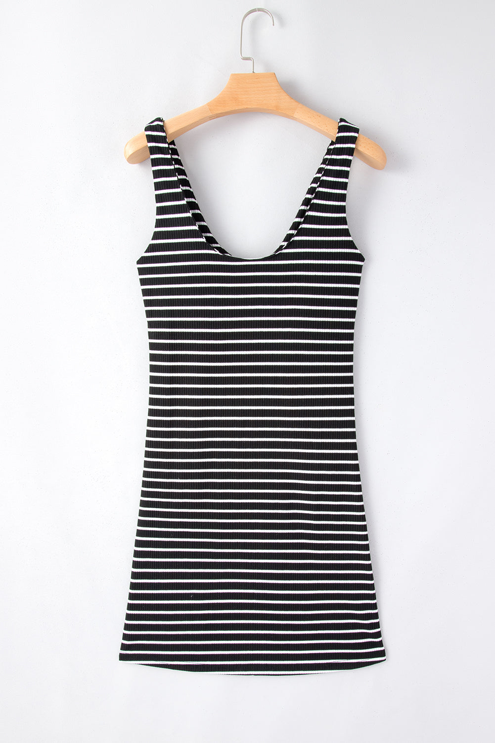 Ribbed Knit Sleeveless Mini Dress | Black Stripe