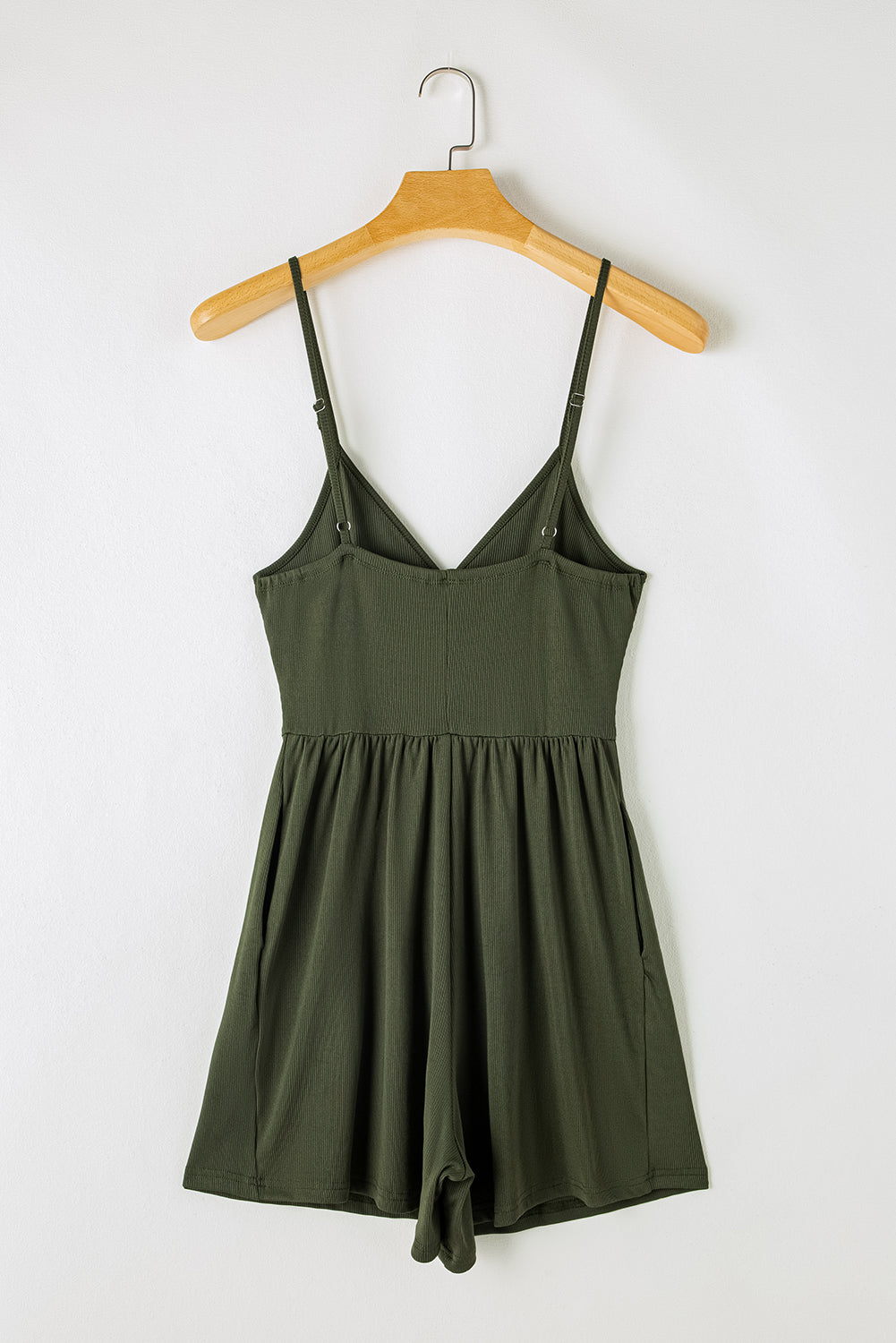 Spaghetti Straps Cinched Waist Ribbed Romper | Moss Green