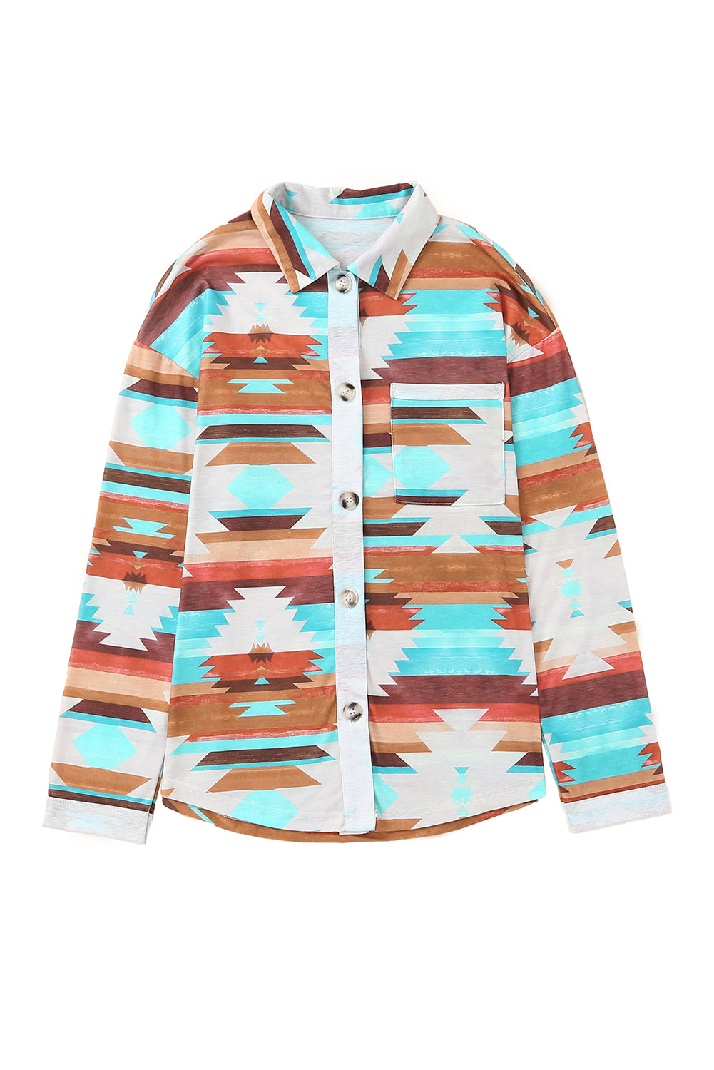 Aztec Print Buttoned Pocket Chest Long Sleeve Shirt | Multicolour