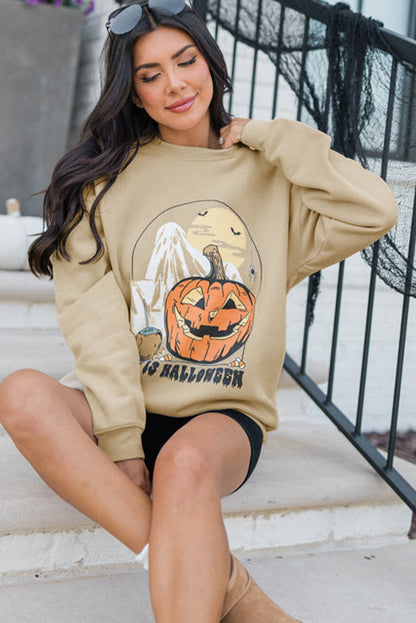 Spooky Pumpkin Graphic Crewneck Halloween Sweatshirt | Parchment