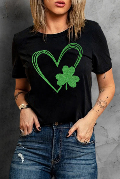 Clover Heart Shaped Graphic Tee | Black