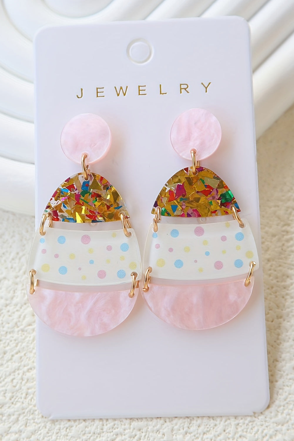 Cute Printed Easter Egg Shape Drop Earrings | Pink