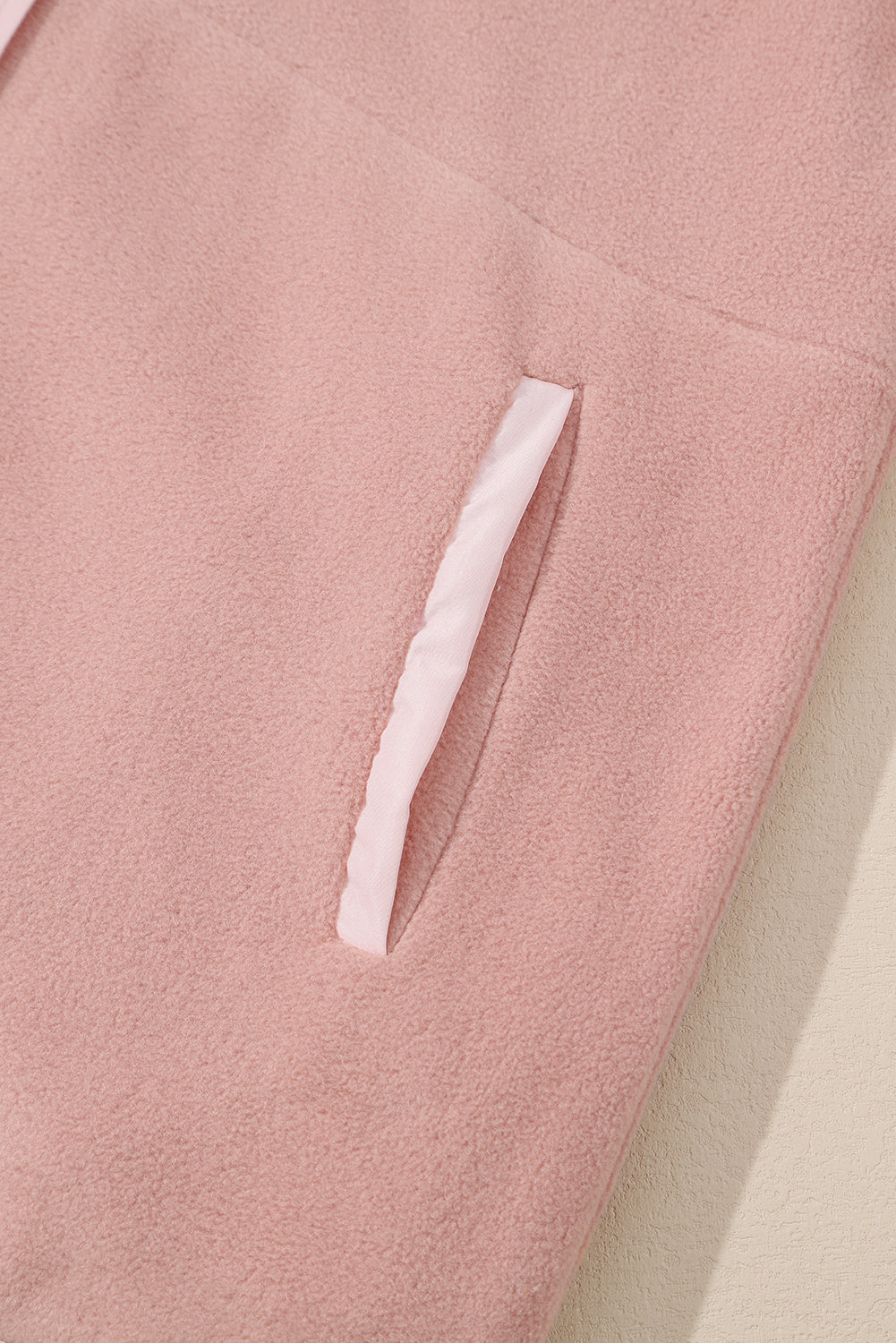 Pink Sherpa Contrast Trim Zipped Pocket Jacket | Apricot Powder