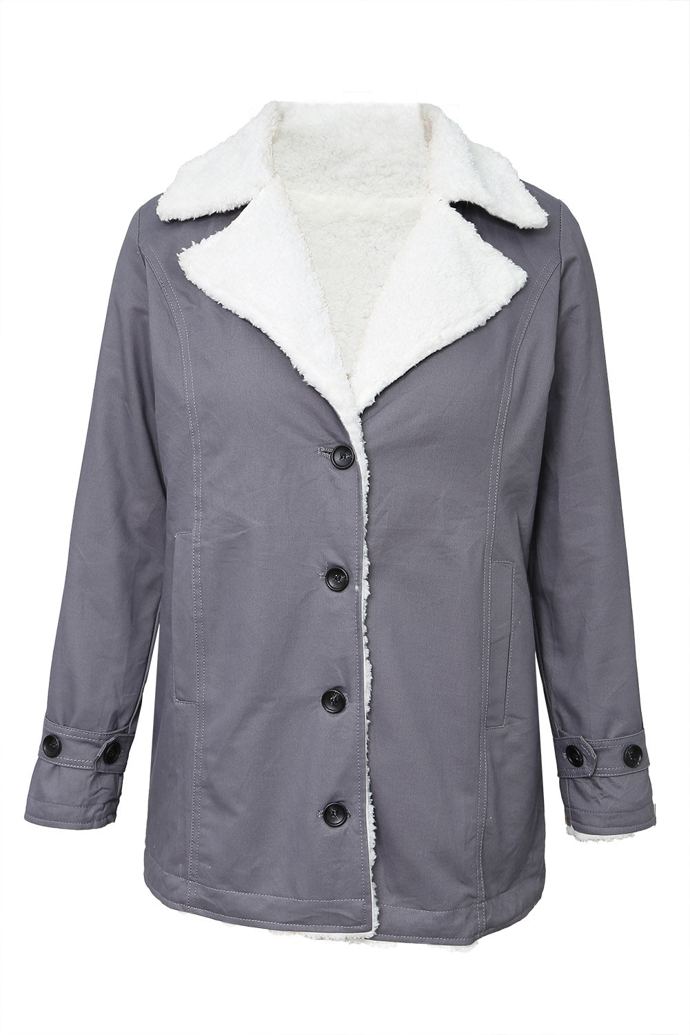 Lapel Collar Button Fleece Jacket | Gray