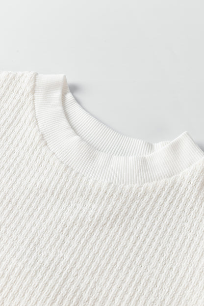 Broderie Anglaise Puff Sleeve Waffle Knit Tee | White