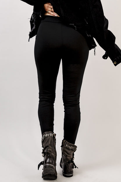 Grommet Lace Up Front Leggings | Black