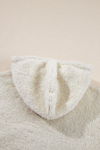 Contrast Ribbed Edge Plush Hoodie | White