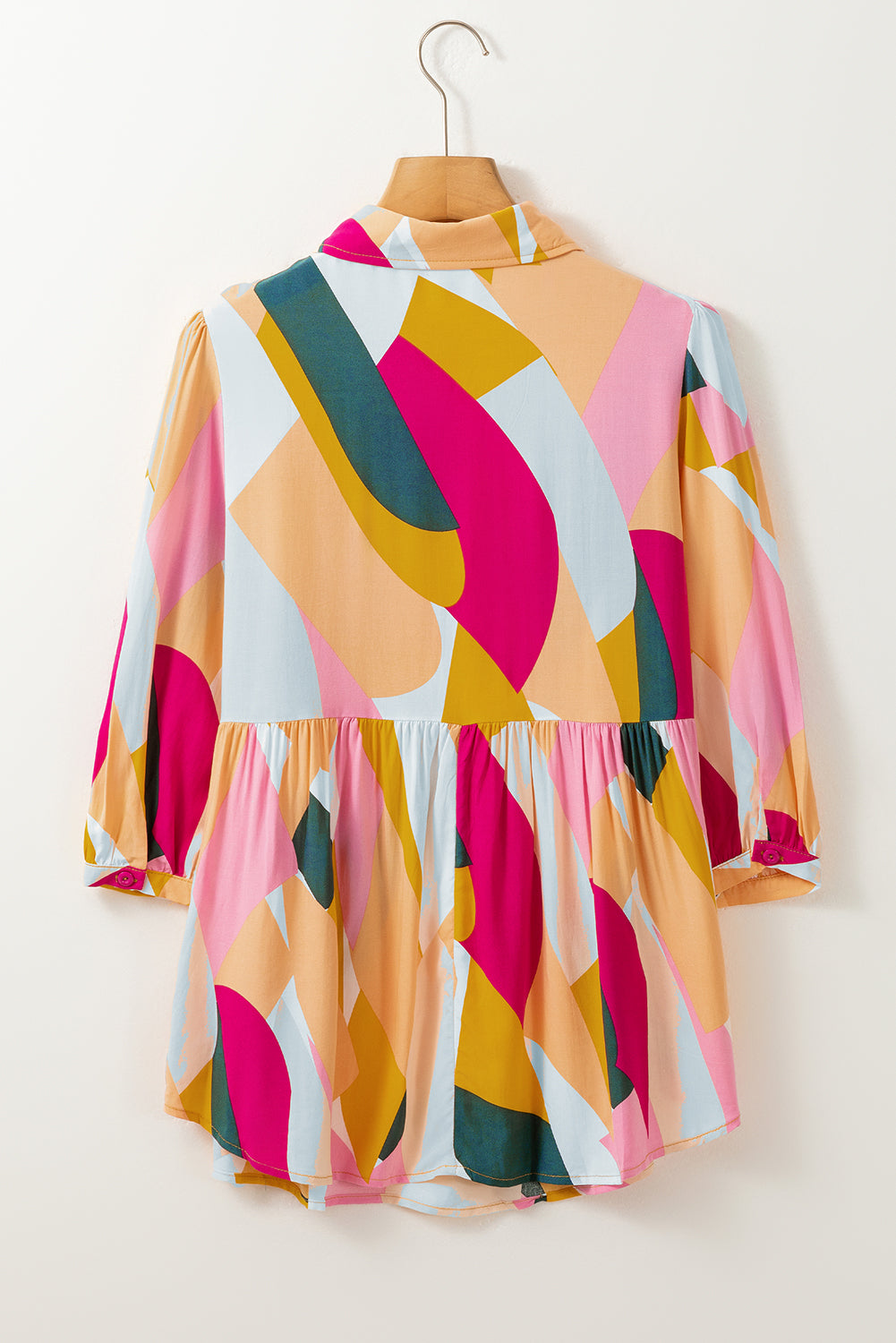 Geometric Print Bracelet Sleeve Henley Blouse | Multicolour