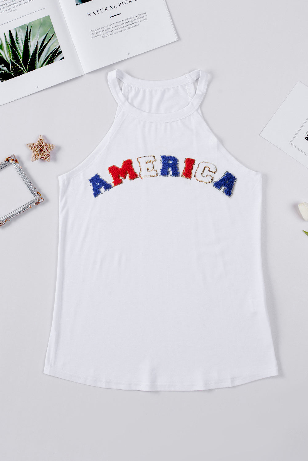 Chenille America Graphic Tank Top | White