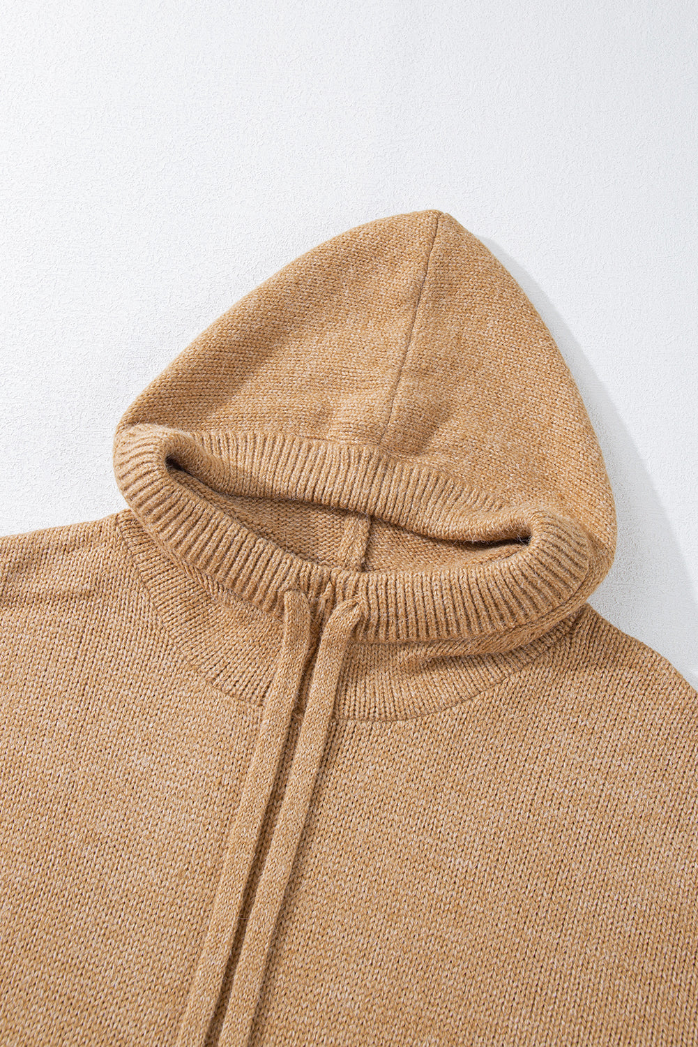 Cowl Neck Drawstring Pullover Hooded Sweater | Brown