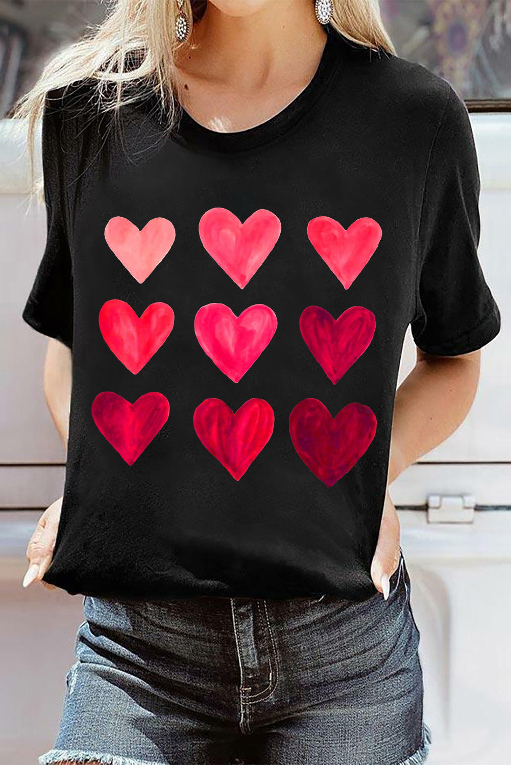 Valentine'S Day Heart Graphic Tee | Black