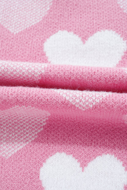 Pearled Heart Print Valentines Crew Neck Sweater | Pink