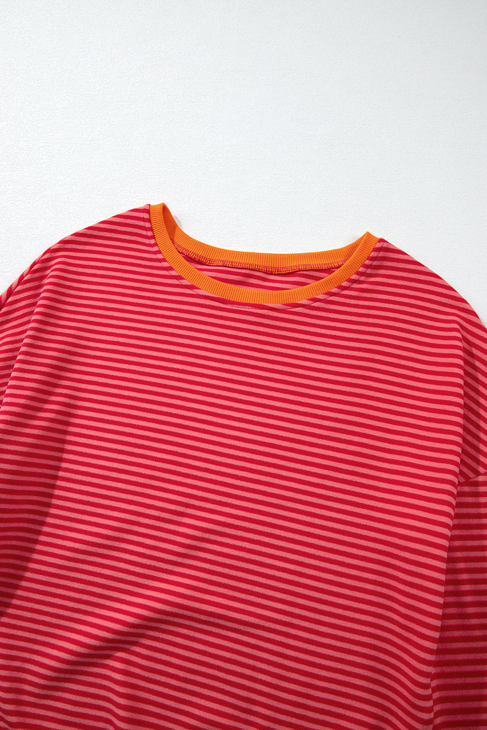 Two Tone Striped Side Buttons Drop Shoulder Top | Tomato Red