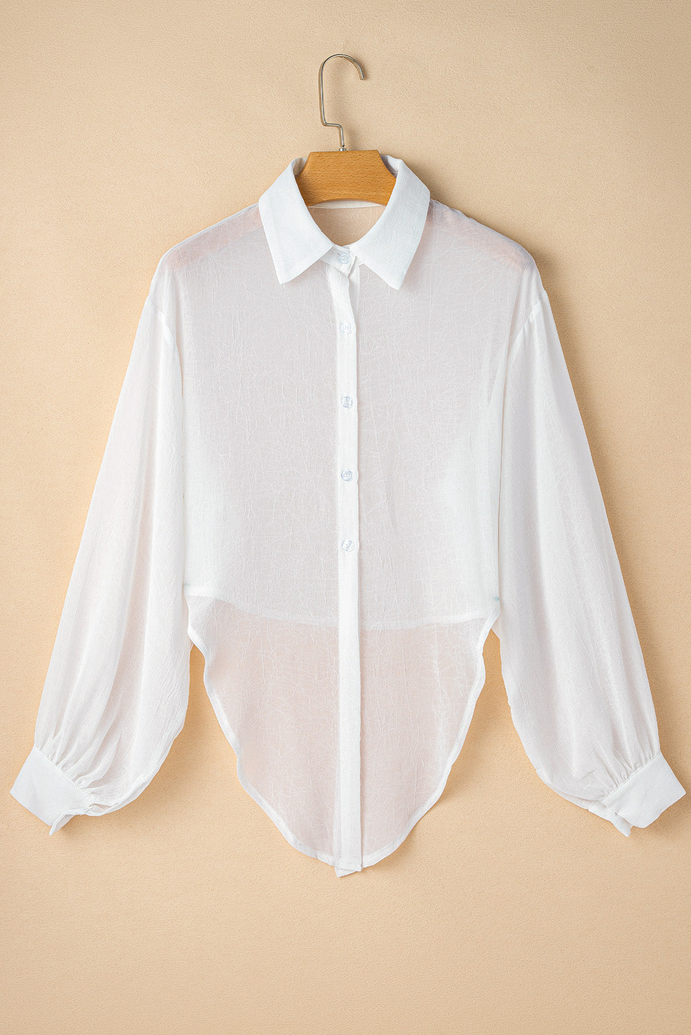 Solid Knotted Front Loose Fit Sheer Shirt | White