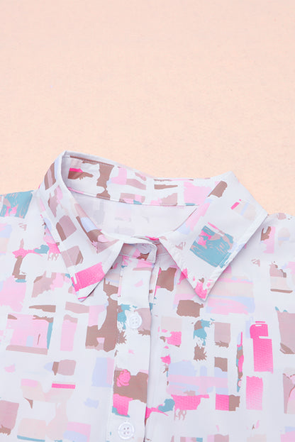 Abstract Print Lantern Sleeve Casual Shirt | Multicolour