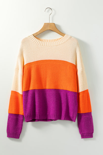 Colour Block Drop Shoulder Round Neck Knit Sweater | Multicolour