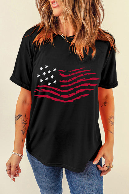 American Flag Graphic Crew Neck T Shirt | Black