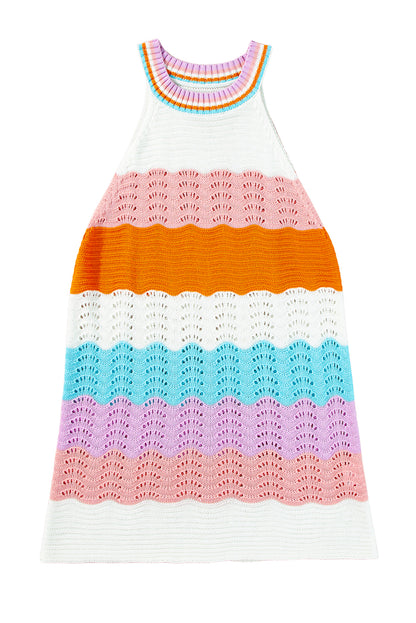 Wavy Striped Print Textured Knit Sleeveless Sweater Top | Multicolour