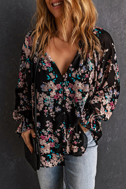 Wildflower Print Chiffon Blouse | Black